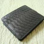 Leather Men Wallet. Genuine Snakeskin. Black..