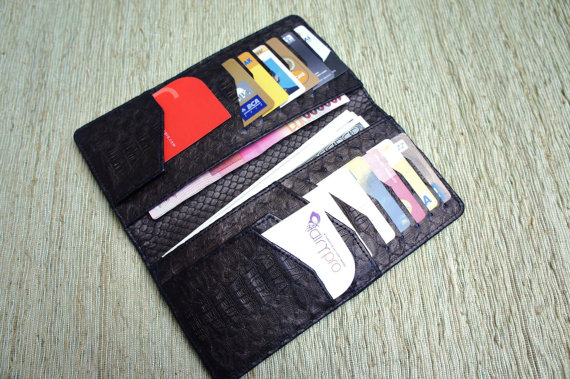 Genuine Snakeskin Unisex Wallet. Black Leather Wallet. Luxury Wallet.