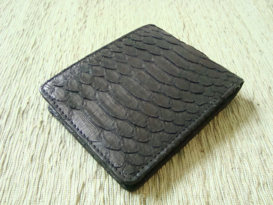 Leather Men Wallet. Genuine Snakeskin. Black Leather Wallet.
