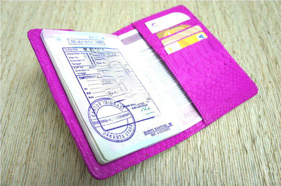 Snakeskin Passport Cover. Pink Leather Passport Holder.
